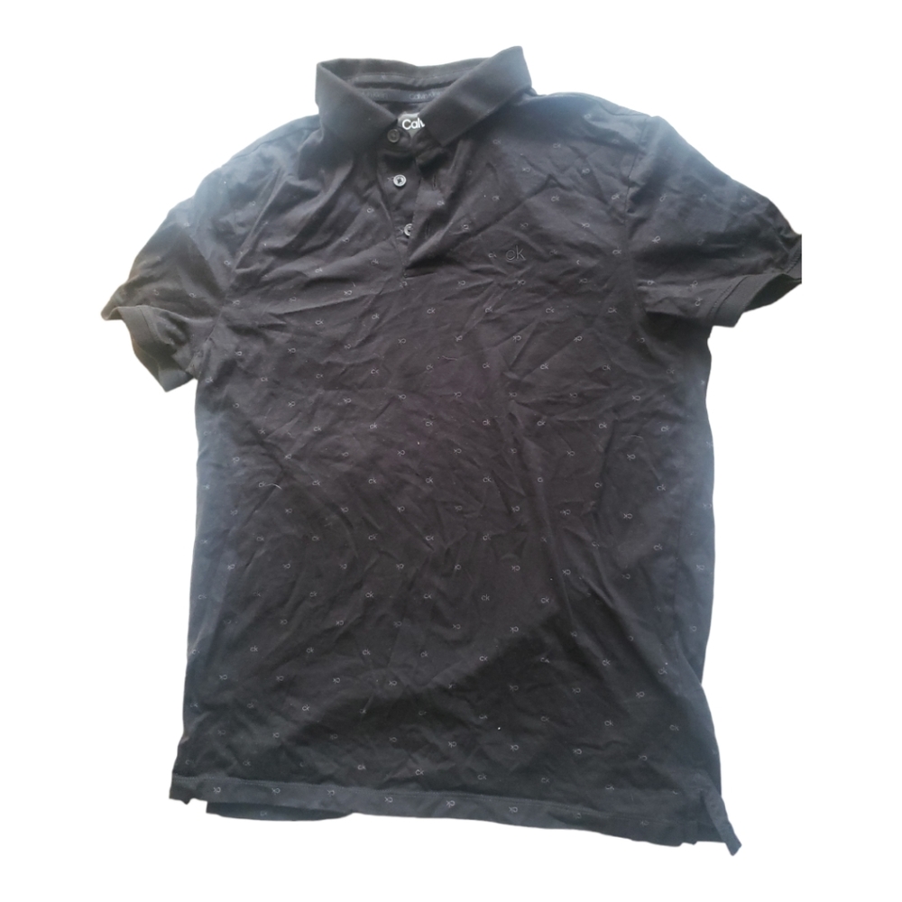 Calvin Klein Logo Print Short Leeve Polo Black Shirt Mens Small